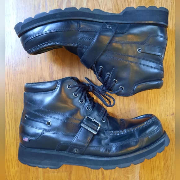 Ralph Lauren Polo Jeans Co. Mens Black Leather Biker Buckle Boots Size 11 D - Picture 4 of 10